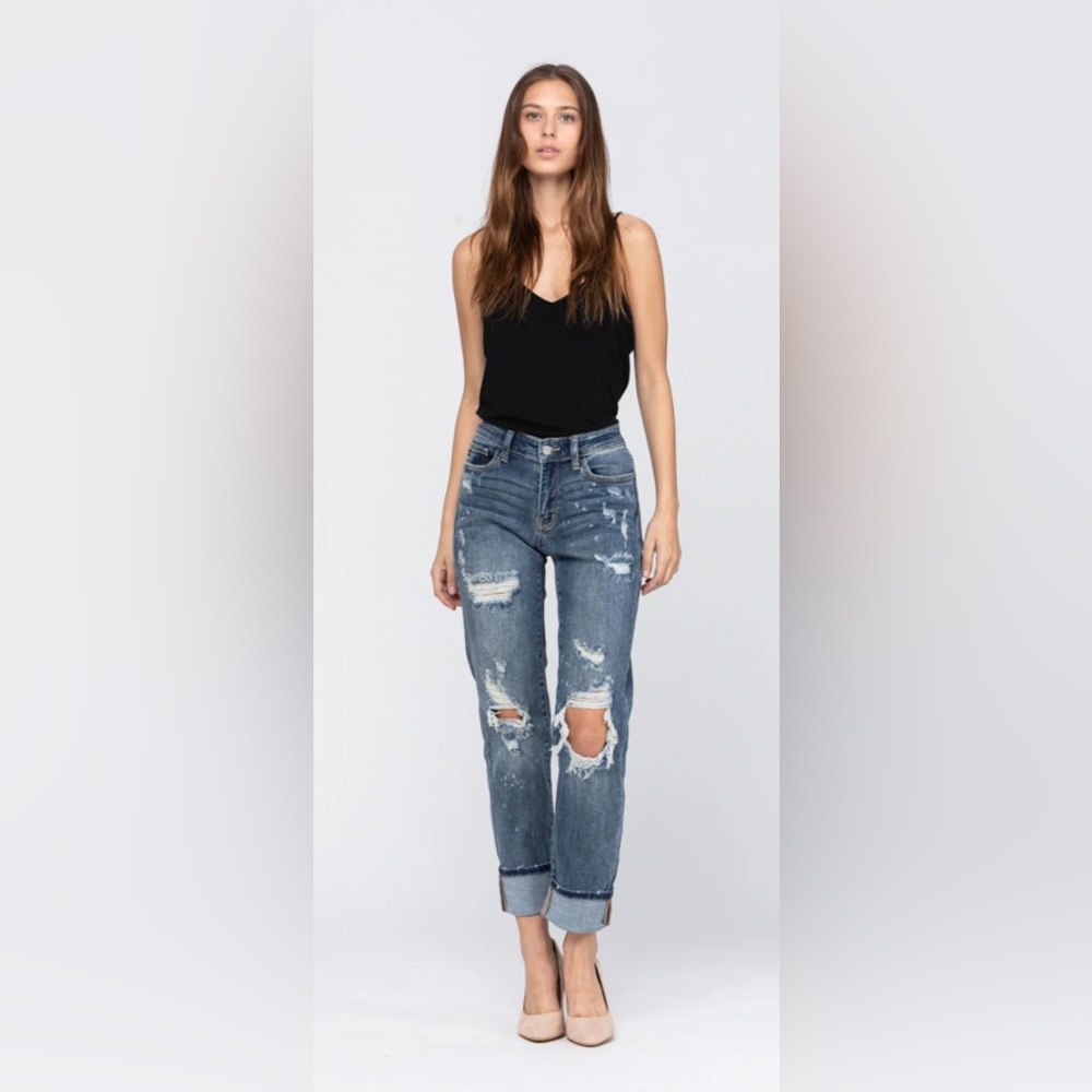 Judy Blue Bleach Splatter Boyfriend Fit Blue Jeans Size 3/26